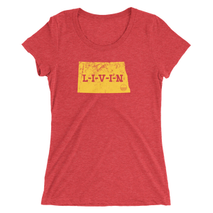 North Dakota LIVIN Yellow Logo Ladies' short sleeve t-shirt (9 colors available) - State Of Livin