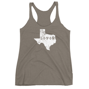 Texas LIVIN White Logo Women's Racerback Tank (13 colors available) - State Of Livin