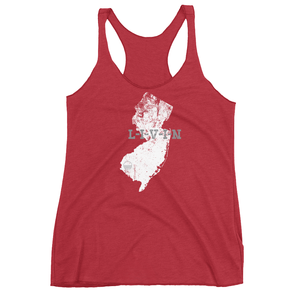 New Jersey LIVIN Vintage Red, White, Grey Women's Racerback Tank - State Of Livin