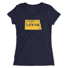 North Dakota LIVIN Yellow Logo Ladies' short sleeve t-shirt (9 colors available) - State Of Livin