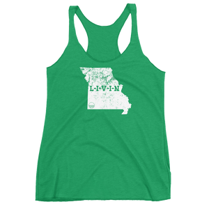 Missouri LIVIN White Logo Women's Racerback Tank (14 colors available) - State Of Livin