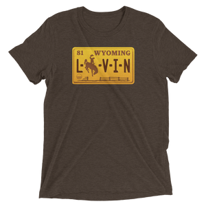 Wyoming LIVIN Brown Retro License Plate Short sleeve t-shirt - State Of Livin