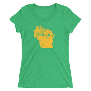 Wisconsin LIVIN Yellow Logo Ladies' short sleeve t-shirt (10 colors available) - State Of Livin