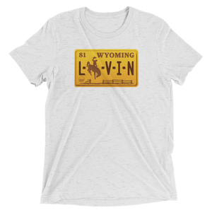 Wyoming LIVIN White Retro License Plate Short sleeve t-shirt - State Of Livin