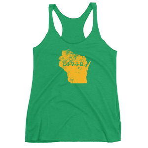 Wisconsin LIVIN Yellow Logo Women's Racerback Tank (10 colors available) - State Of Livin